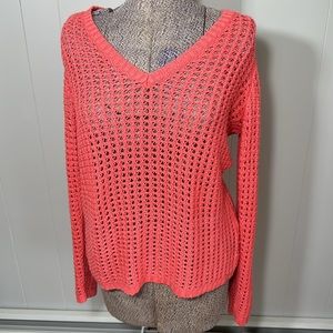 For Cynthia Womens Large Loose Knit Sweater V-Neck Coral